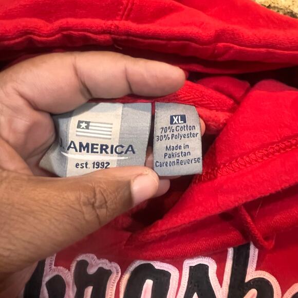 Vintage J.America Men Size XL Nebraska Hoodie Red Sweatshirt Long Sleeve - Picture 3 of 6